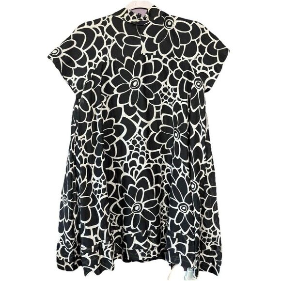 Tara Jarmon Floral Print Mini Dress Women’s Size US 8 EU 40 Cotton Blend Black - Picture 6 of 12